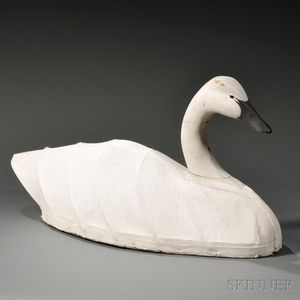 Painted Carved Wood and Canvas Swan Decoy