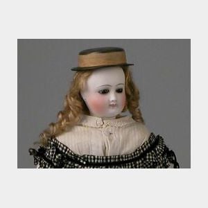 Clement Bisque Head Lady Doll on Embossed Leather Body