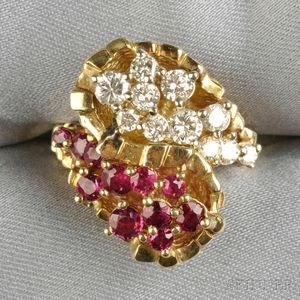 14kt Gold, Ruby, and Diamond Bypass Ring