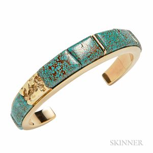 14kt Gold and Turquoise Cuff Bracelet