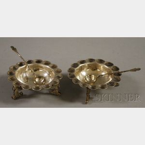 Pair of Mexican Silver Open Salts and Spoons
