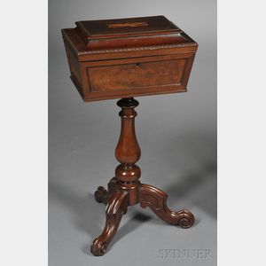 Victorian Carved and Inlaid Mahogany Tea Poy