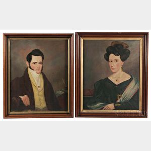 American School, 19th Century Pair of Portraits of John Batchelor Bull and Caroline Philbey Bull, New York State