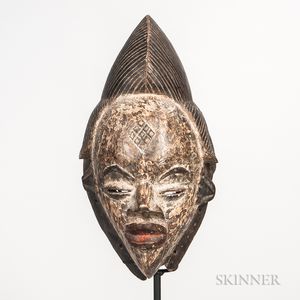 Pende-style Carved and Painted Wood Face Mask