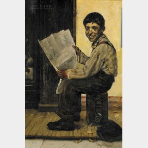 John Henry Henrici (American, 1863-1958) Shoeshine Boy Reading the Paper