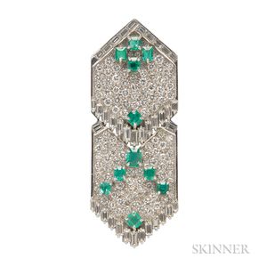 18kt White Gold, Emerald, and Diamond Pendant/Brooch