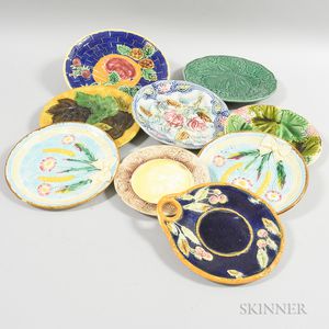 Nine Majolica Ceramic Plates