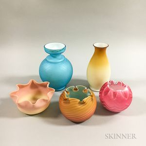 Five Mostly Cased Glass Bowls and Vases