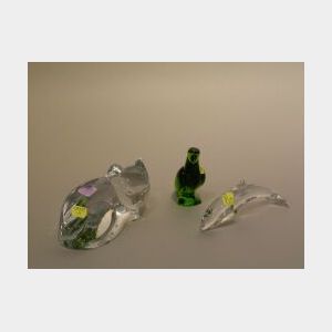 Two Baccarat Glass Animals and a Val St. Lambert Glass Cat.
