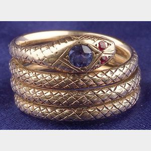14kt Gold and Gem-set Snake Ring