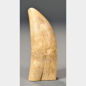 Engraved Whale's Tooth with Naive Whaling Scene