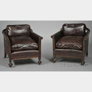 Pair of Victorian Leather-upholstered Mahogany Club Chairs