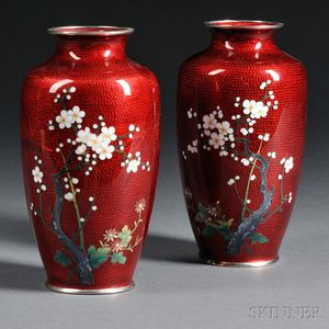 Pair of Sato Cloisonne Vases
