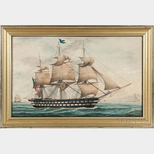 American School, 19th Century Portrait of an American Vessel off the Coast
