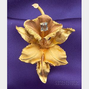 18kt Gold and Aquamarine Orchid Brooch