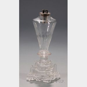 Colorless Free-blown and Pressed Glass Whale Oil Lamp