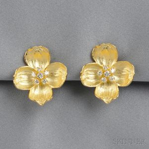 18kt Gold and Diamond Dogwood Earclips, Tiffany & Co.