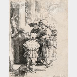 Rembrandt Harmensz van Rijn (Dutch, 1606-1669) Beggars Receiving Alms at the Door of a House