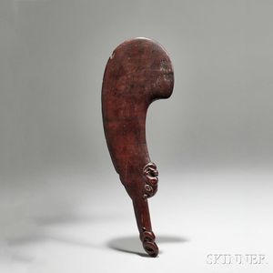 Maori Figural Carved Wood Hand Club