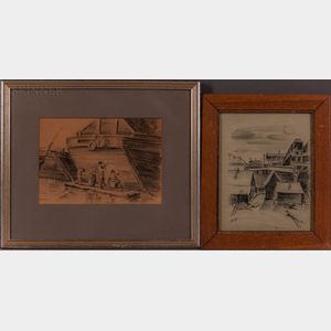 Louis Bosa (Italian/American, 1905-1981) Two Framed Charcoal Drawings: Laborers Dockside