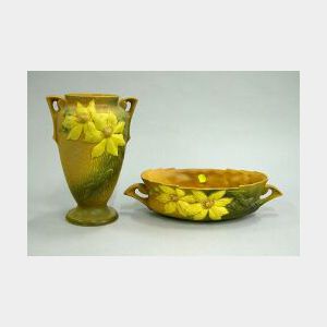 Roseville Pottery Clematis Vase and Bowl