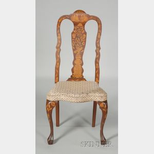 Dutch Rococo-style Fruitwood Marquetry Inlaid Walnut Side Chair