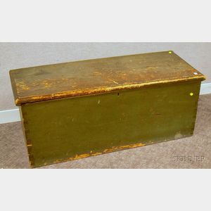 Green-painted Wooden Dovetail-constructed Blanket Box.