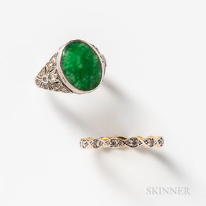 Platinum, Jadeite, and Diamond Ring and 14kt Bicolor Gold and Diamond Band