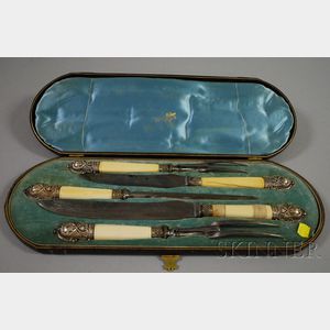 Boxed Victorian Ivory-Handled Four-Piece Carving Set