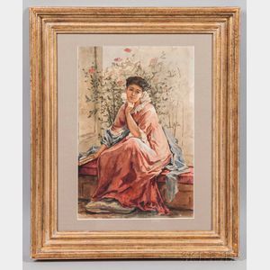 English School,19th Century Woman Seated in a Garden