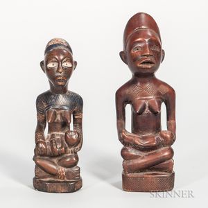 Two Congo Carved Wood Maternity Figures