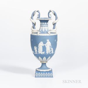 Wedgwood Light Blue Jasper Snake-handle Vase