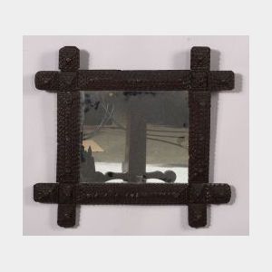 Tramp Art Notch-Work Framed Mirror