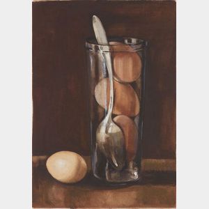Richard de Menocal (American, b. 1919) Lot of Four Still Life Compositions with Food Eggs in a Glass