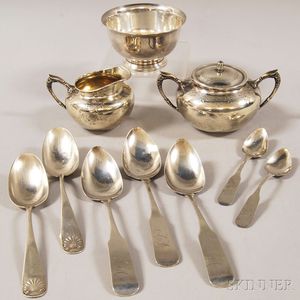 Ten Pieces of Silver Tableware and Flatware