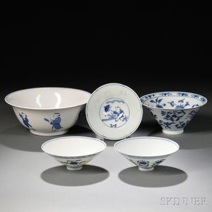 Five Blue and White Porcelain Bowls