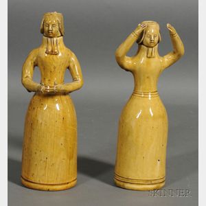 Pair of Yellow Glazed Pottery Figural Bottles