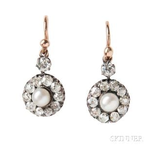 Antique Gold, Pearl, and Diamond Earrings