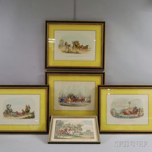 Five Assorted Hand-colored Framed Sporting Prints