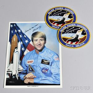 Signed and Inscribed Photograph of Astronaut Frank L. Culbertson, and two "Allen Fisher Gardner Hauck Walker" Space Shuttle Patches