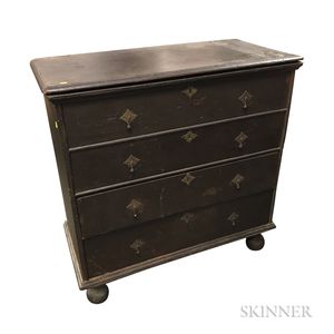 William and Mary Brown-painted Pine Two-drawer Blanket Chest