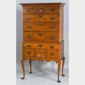 Queen Anne Maple Carved High Chest of Drawers