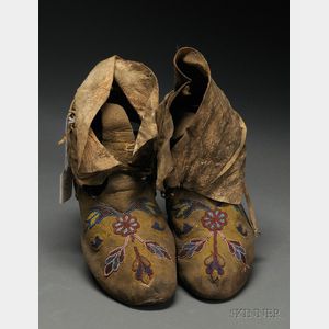 Pair of Beaded Hide Northern Plains Moccasins
