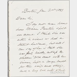 Holmes, Oliver Wendell Sr. (1809-1894) Autograph Letter Signed, 31 January 1883.