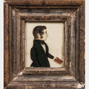 American School, 19th Century Profile Portrait of a Gentleman Holding a Red Book
