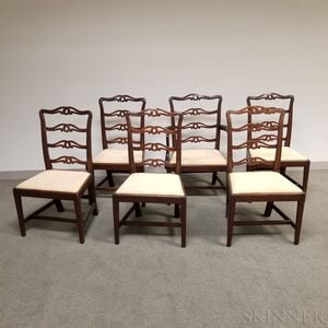 Six Chippendale Carved Mahogany Ribbon-back Dining Chairs