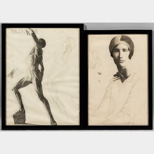 Attributed to E.S. Ely (American, 20th Century) Two Framed Charcoal Drawings: Portrait of a Woman