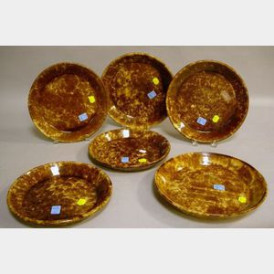Six Assorted Rockingham Glazed Stoneware Plates.