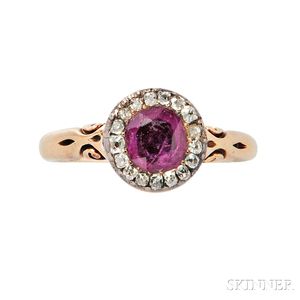 Antique Pink Sapphire and Diamond Ring