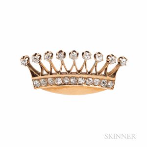 Antique Gold and Diamond Crown Brooch